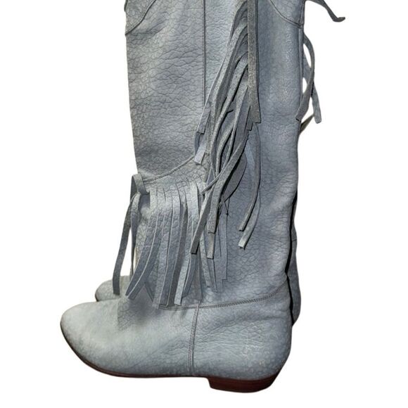 Vintage Baby Blue Fringe Cowgirl Boots Genuine Leather - Size 38 (Fit like a 7) - Picture 5 of 10